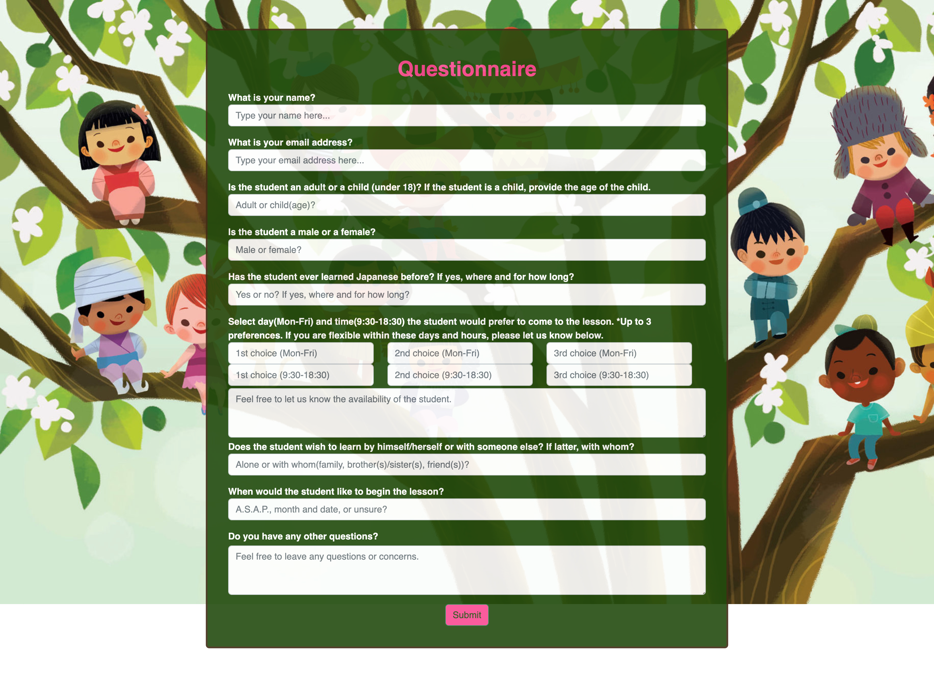 questionnaire form preview